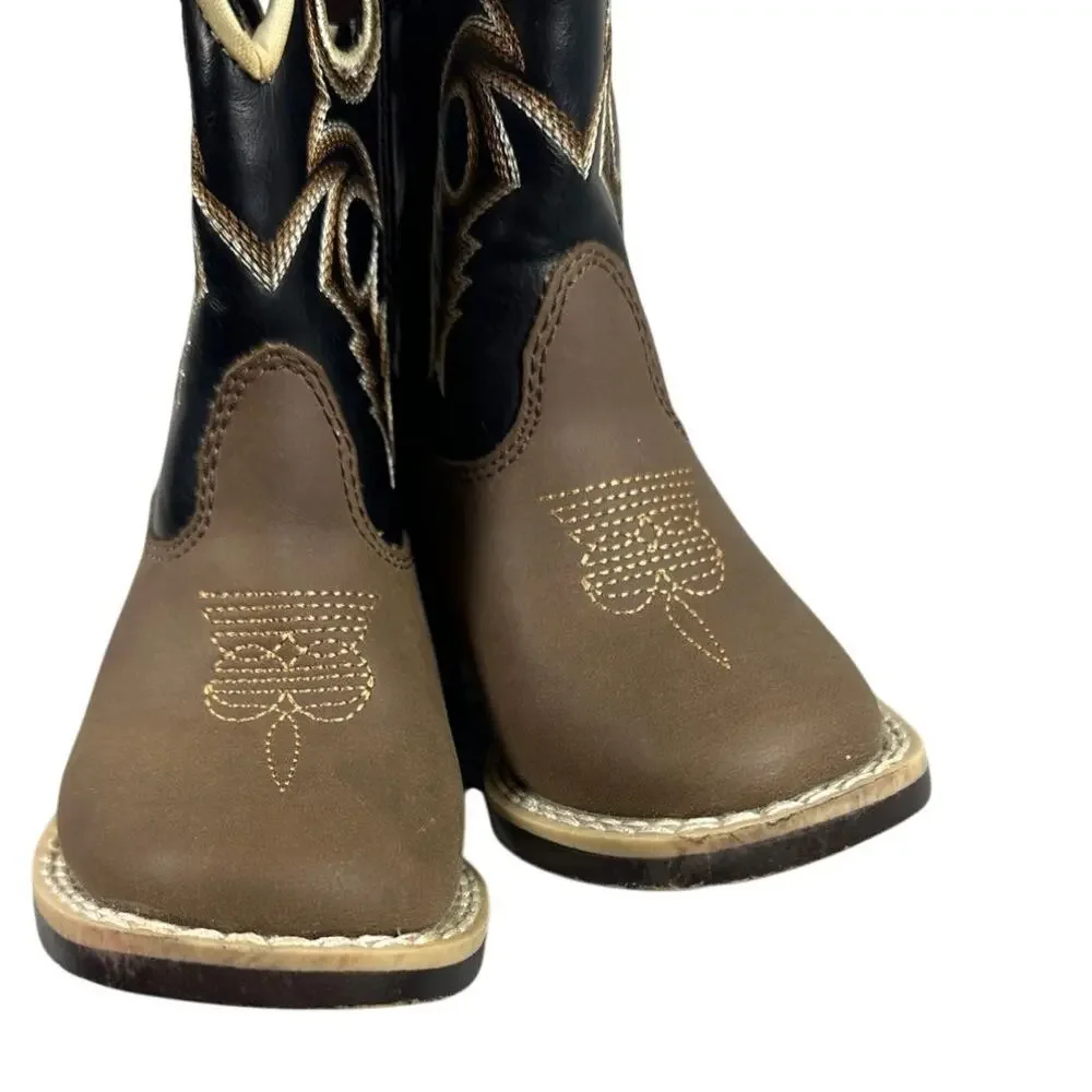 Twister Trace Toddler Cowboy Boots Brown Black Faux Leather Zip